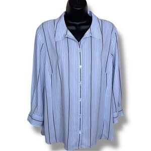 Large Covington Pastel Blue Black Striped Button Up Shirt Womens